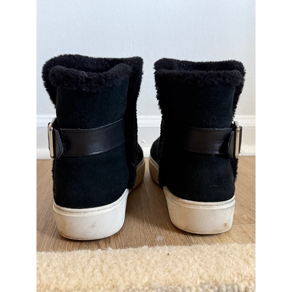 UGG Aika Boot Trainers Black Suede Shearling Buckle Platform Boots Size 7 - Picture 8 of 9